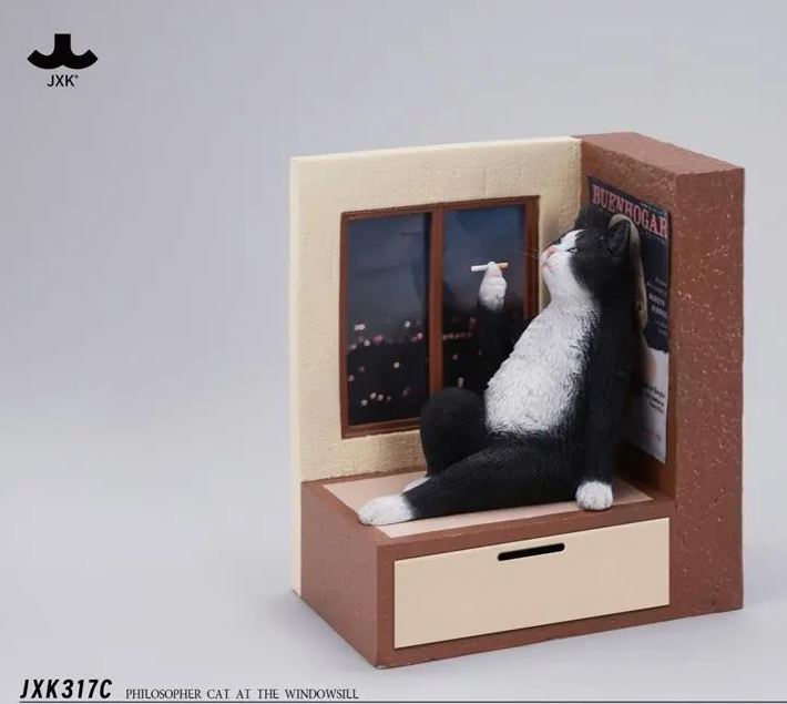 PRE-ORDER Philosopher Cat at the Windowsill Black white (Q3 2026) PO end (Dec-1-2025)